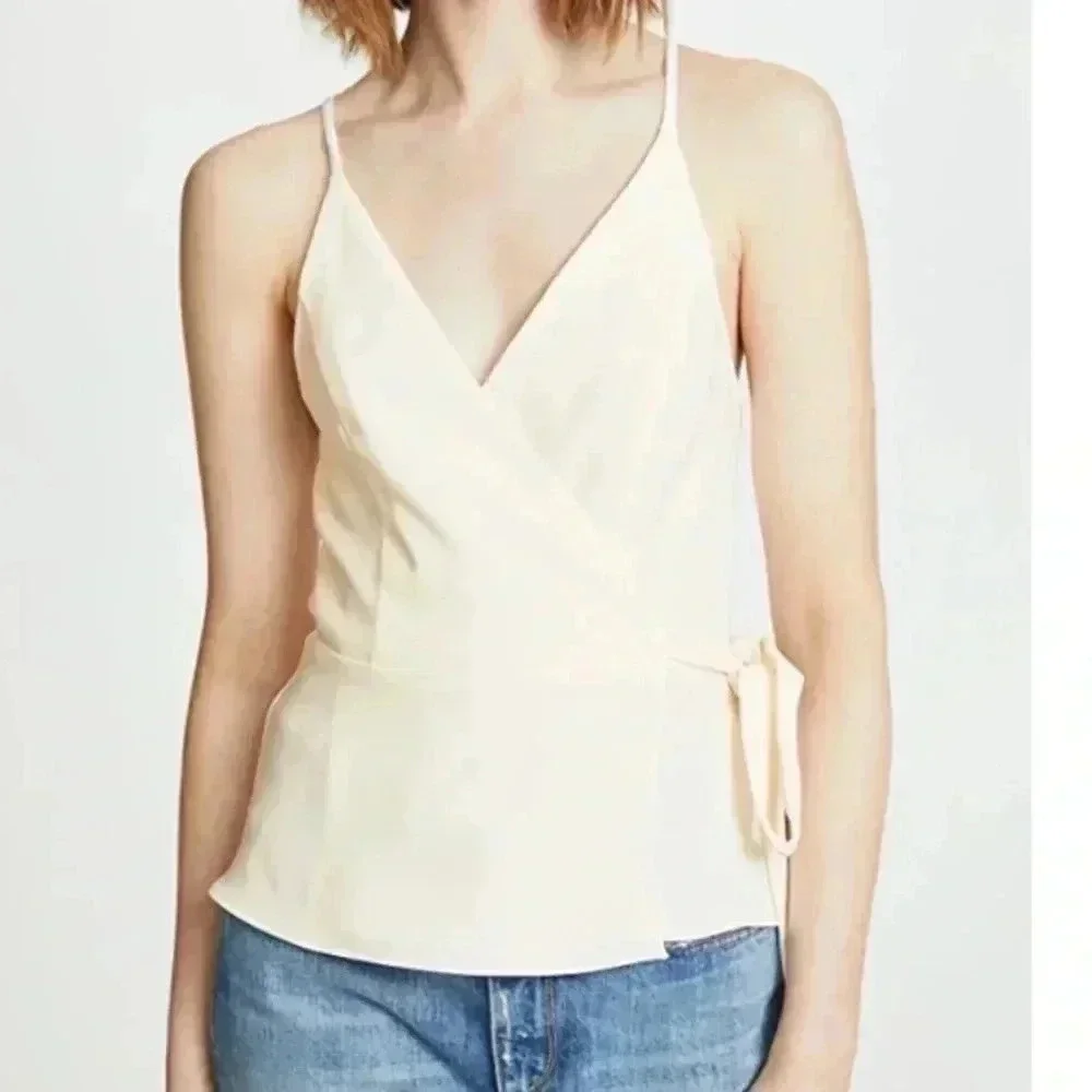 Amanda Uprichard Clarita Wrap Top In Cream Vintage Peplum Style Size Medium